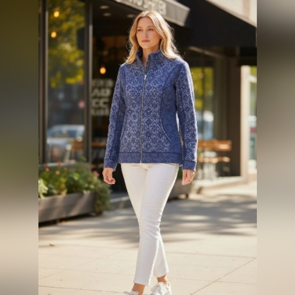 ruby road Jackets & Blazers - Ruby Road Casual Blue Print Zip Up Jacket With Pockets Med